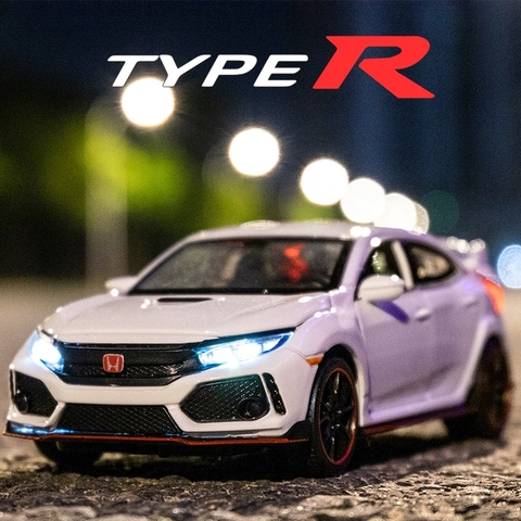 HONDA CIVIC-Coche de juguete de Metal modelo CIVIC TYPE-R para niños, vehículo de juguete de colección con luz de sonido, escala 1:32, regalo de Navidad ► Foto 1/6