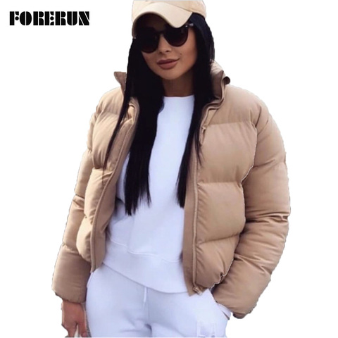 FORERUN moda Bubble Coat sólido estándar cuello sobredimensionado Chaqueta corta invierno otoño Mujer chaqueta globo Parkas Mujer 2022 ► Foto 1/6