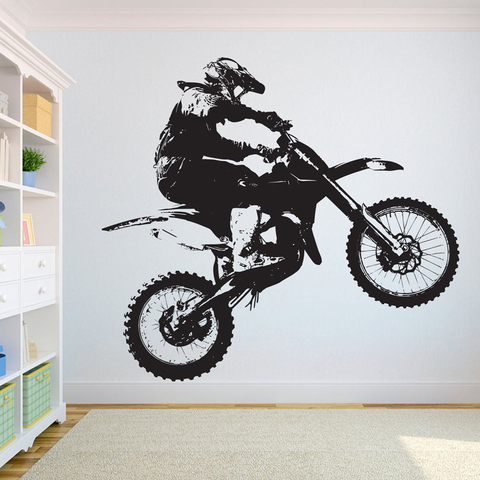 Dirt Bike-calcomanía de pared para Motocross, pegatinas de vinilo de estilo moderno para ventana, dormitorio de adolescente, cueva, Club, decoración del hogar, papel tapiz E128 ► Foto 1/4