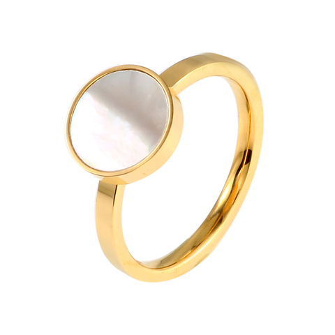 Anillo de acero inoxidable chapado en oro rosa para mujer, Anillos de piedra Natural de concha negra y blanca, sortijas de boda de lujo para novia ► Foto 1/6