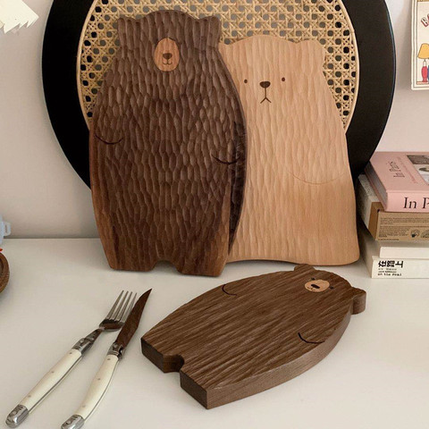 Tabla de madera para cortar con forma de oso, bandeja para pan, tabla de cortar de nogal negro, tabla de cocina de haya ► Foto 1/5