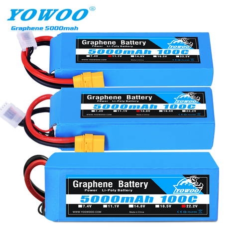 RC grafeno batería Lipo 2S 7,4 V 3 11,1 V 4S 14,8 5S 18,5 V 6S 22,2 V 5000mAh 100C XT60 XT90 para helicóptero de coche RC ► Foto 1/6