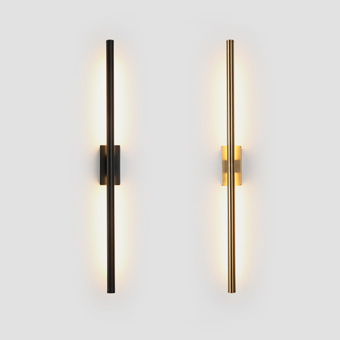 Lámpara LED de pared de tubo lineal simple, candelabro moderno con fondo de arriba hacia abajo, luz de pared opuesta, para cabecera, vestíbulo, pasillo, negro y dorado ► Foto 1/6