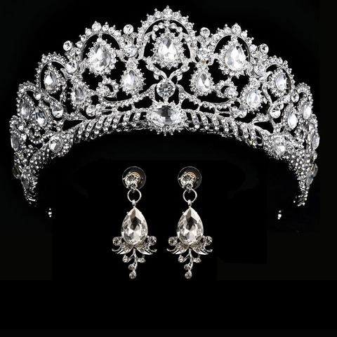 Corona de boda reina tiara nupcial corona de novia con pendientes diadema accesorios de boda diadema mariage adornos de joyería de pelo ► Foto 1/6