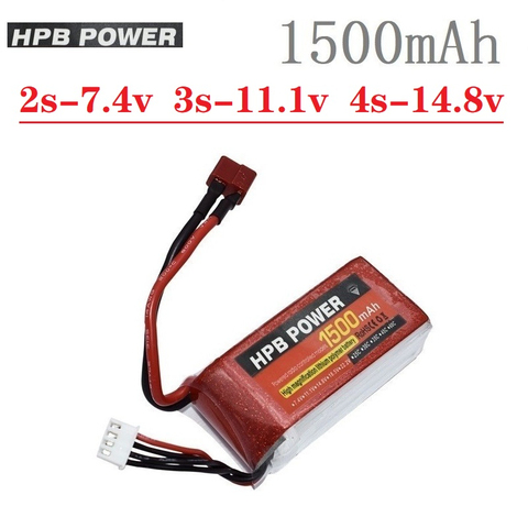 HPB-batería Lipo recargable para helicóptero Rc, coche, barco, avión, pistolas, juguetes, 2s/3s/4s, 1500mAh, 7,4 v/11,1 v/14,8 v, T/JST/XT60 ► Foto 1/4