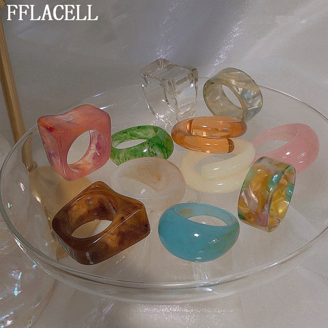 FFLACELL 2022 de moda de verano de acrílico geométrico Irregular bola de cristal transparente resina anillos de colores para la joyería de las mujeres regalos ► Foto 1/6