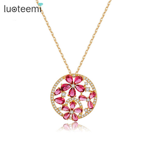 Luoteemi-parte de arriba de nueva calidad, diminuta circonita cúbica, Color champán dorado, Lágrima de Color CZ, collares colgantes redondos de flores para mujer ► Foto 1/6