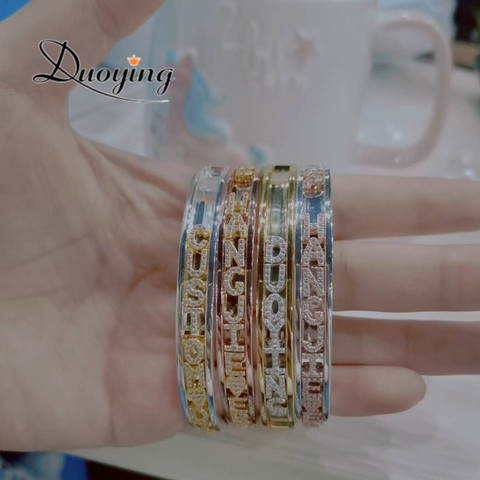 Duoying-brazaletes de colgantes personalizados con nombre, brazaletes personalizados de Zirconia con letras de nacimiento del zodiaco ► Foto 1/6