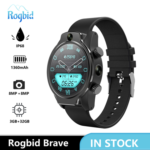 Rogbid-reloj inteligente Brave 4G LTE para hombre, dispositivo con GPS, 3GB, 32GB, identificación facial, cámara de 8MP, 2, WIFI, resistente al agua IP68, Android 2022 ► Foto 1/6