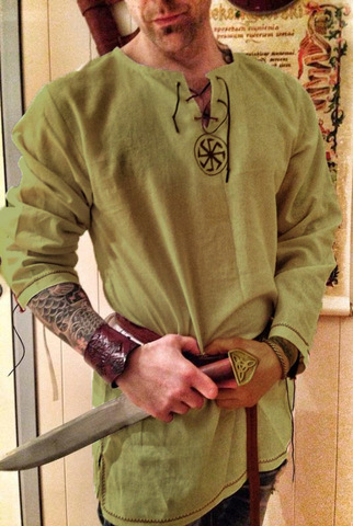 Camisa Medieval de algodón con cinturón para hombre, Túnica de mangas cortas de estilo vikingo renacentista ► Foto 1/6