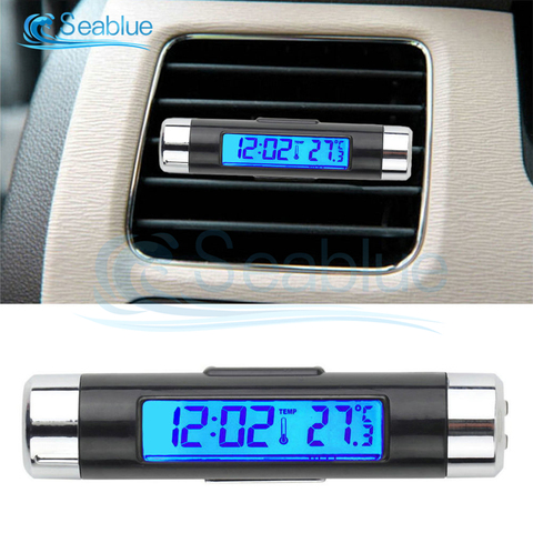 Termómetro automático 2 en 1 para coche, reloj con calendario, pantalla Digital LCD, luz trasera Digital azul, accesorios Automotrices ► Foto 1/6