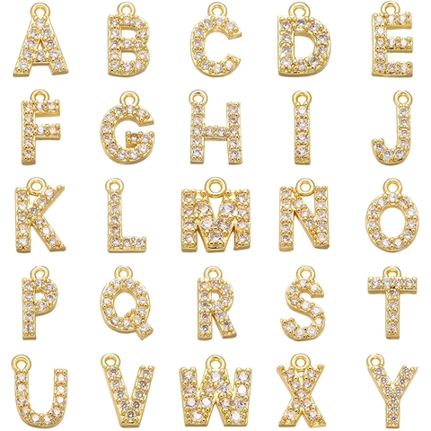 ZHUKOU 8x8,5mm latón cúbico Zirconia cristal 26 letras encantos colgantes para mujeres collar pendiente accesorios de joyería modelo: VD545 ► Foto 1/6