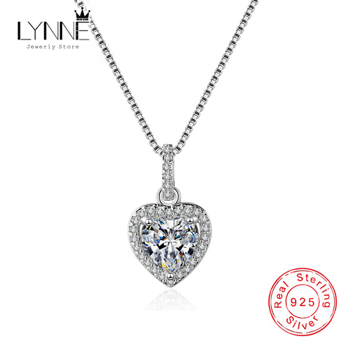 Collares con colgante de corazón de plata de ley 925 para mujer, colgante de circón para fiesta de boda, dije de CZ, collar de clavícula, regalo de joyería para mujer ► Foto 1/6