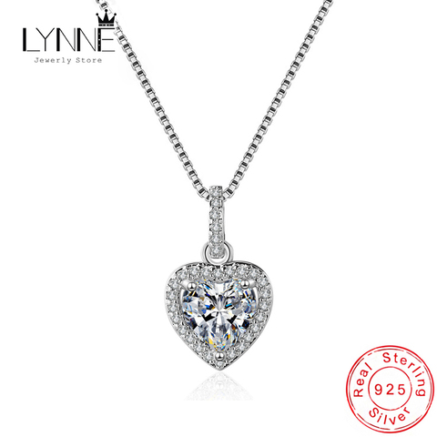 Collares con colgante de corazón de plata de ley 925 para mujer, colgante de circón para fiesta de boda, dije de CZ, collar de clavícula, regalo de joyería para mujer ► Foto 1/6