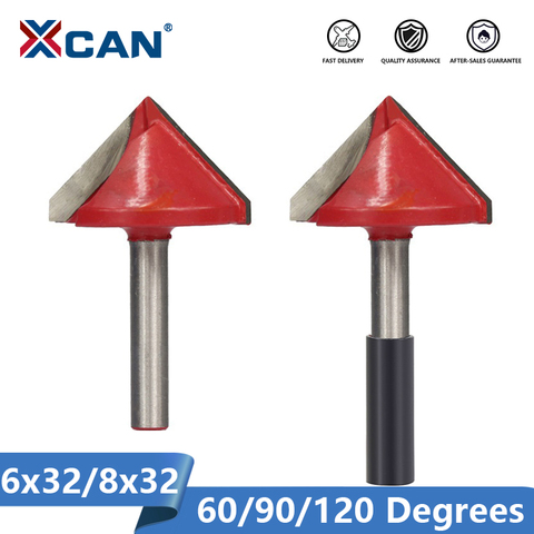 XCAN 1 pc 32mm en forma de V de fresado 90 grado madera router bits CNC final mills 6mm vástago para trabajar la madera recorte grabado poco ► Foto 1/6