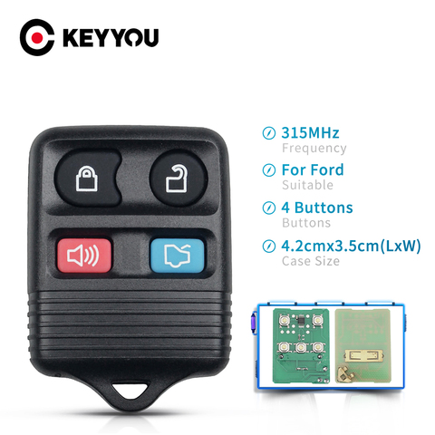 KEYYOU-llave de Control remoto de repuesto para Ford Focus, 4 botones, 315MHz, para Escape completo de Mustang Thunderbird ► Foto 1/6