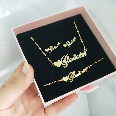 DODOAI-Juego de joyas de moda personalizadas, pendientes con letras de acero inoxidable, nombre, collar, pendientes, pulsera, anillo, placa con nombre, regalo ► Foto 1/6