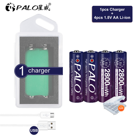 PALO 100% original 2800mWh 1,5 V AA Li-ion batería AA 1,5 V li-ion batería recargable Bateria para cámara de juguete ► Foto 1/6