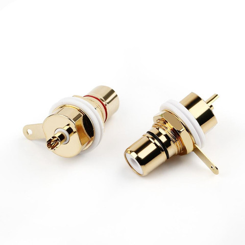 Conector RCA hembra chapado en oro para altavoz, adaptador de Audio, RCA, Panel de chasis de enchufe, conectores de enchufes, negro y rojo, 1 par ► Foto 1/6