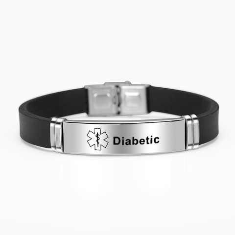 Deportes de silicona de ID de alerta médica pulseras para hombres mujeres DIABETES grave enfermedad de emergencia recordar accesorio de joyería de acero ► Foto 1/6