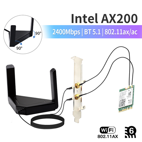 Tarjeta inalámbrica con Bluetooth 2400 para ordenador, Kit de escritorio M.2 AX200NGW, red Wlan, adaptador MU-MIMO, 5,1 Mbps, AX200 para Intel, Wifi 6 ► Foto 1/5