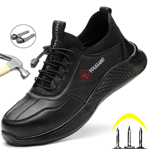 Zapatos de seguridad con punta de acero para hombre, calzado de trabajo impermeable, zapatillas de trabajo indestructibles, calzado de seguridad antiperforación ► Foto 1/6