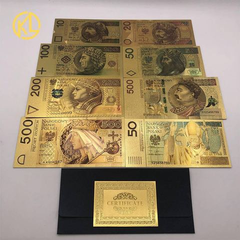 Billetes de papel de aluminio de color dorado de 10-500 PLN, 8 diseños, billetes conmemorativos ► Foto 1/6