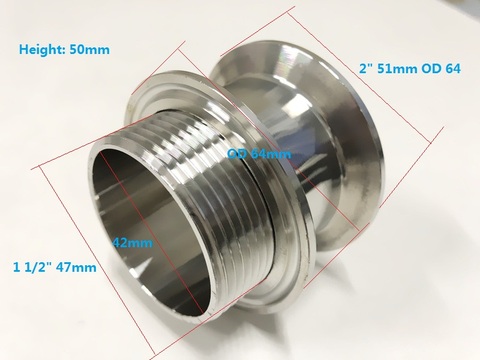 Adaptador de triple abrazadera, rosca externa con junta de silicona o tuerca de acero inoxidable 1/2, 2 