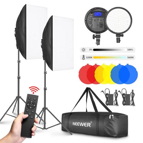 Neewer 2-Pack 2,4G LED Kit de iluminación Softbox con filtro de Color: 20x28 pulgadas Softbox, 3200-5600K 48W regulable Cabezal de Luz LED ► Foto 1/6