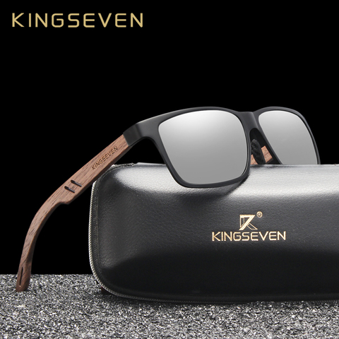 KINGSEVEN-gafas de sol polarizadas hechas a mano para hombre, de aluminio y nogal, accesorios, lentes de sol para dama ► Foto 1/6