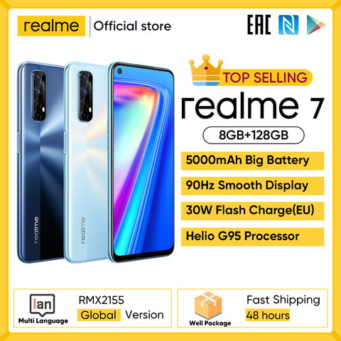 Realme 7 Versión Global teléfonos móviles desbloqueados 30W carga rápida teléfono inteligente 8GB RAM 128GB ROM teléfonos móviles Helio G95 Gaming Phone ► Foto 1/6