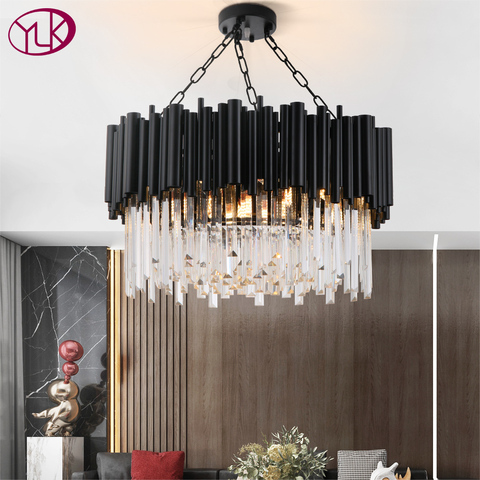 Lámpara de araña moderna para sala de estar, accesorios de luz led de cristal redondo de lujo para decoración del hogar, cadena, color negro ► Foto 1/6