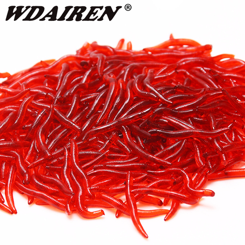 50 or100pcs realista olor a pescado rojo gusanos suave cebo de gusano carpa Señuelos de Pesca de lubina Artificial de Pesca ► Foto 1/6