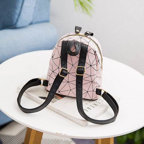 Mini Mochila De cuero sintético con entramado de diamantes para mujer, morral escolar a la moda para chica, bolsa de viaje geométrica diaria ► Foto 1/6