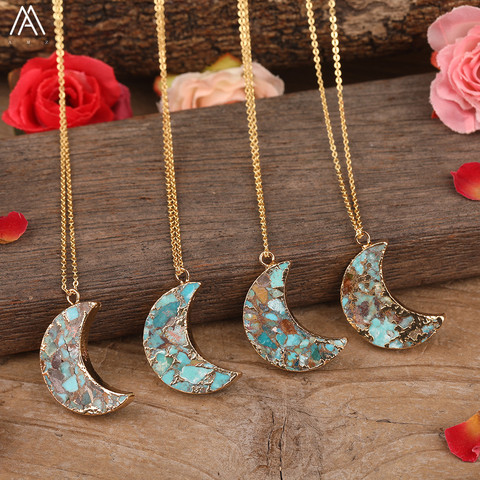 Oro Natural línea turquesas pendientes con forma de luna de tenis de oro cadenas de collar para las mujeres cuentas de piedra ajustable collar de la joyería ► Foto 1/5