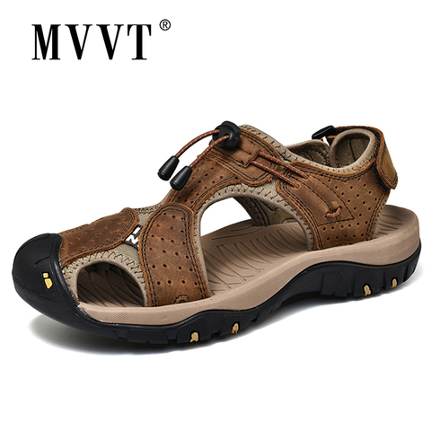 Sandalias casuales de cuero genuino para hombre, hechas a mano, para playa, de verano, protector para exteriores ► Foto 1/6