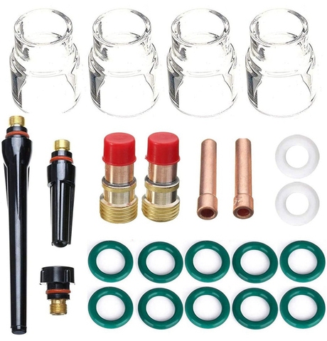 Kit de boquilla de alúmina para soldadura, 23 Uds., TIG Stubby Gas Lens 17GL332 3/32 pulgadas y 12 Pyrex Cup & TIG Gas Lens para soldadura DB SR WP 17/18/26 TIG ► Foto 1/1