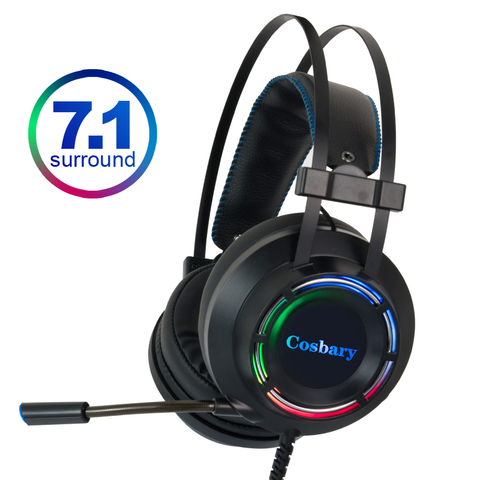 Auriculares para juegos Cosbary con micrófono, auriculares con cable USB, auriculares para juegos con sonido envolvente 7,1 para PC Gamer computadora portátil Xbox ► Foto 1/6