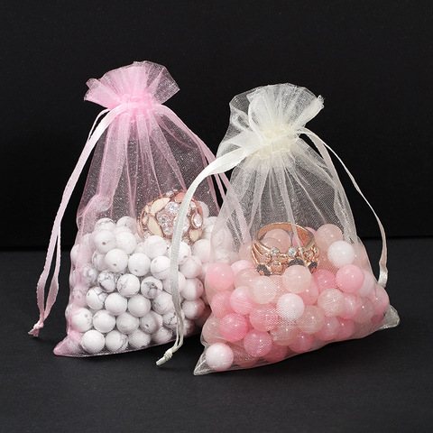 Bolsas de Organza con cordón para embalaje de joyería, 50 unidades por lote, 7x9/9x12/10x15/11x16/13x18cm, pequeñas bolsas de regalo para fiesta de boda ► Foto 1/6