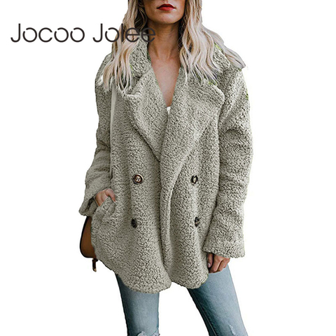 Jocoo Jolee de piel sintética para mujer, abrigo de peluche cálido, informal, de talla grande, suave y esponjoso, abrigo de lana 5XL, Otoño e Invierno ► Foto 1/6