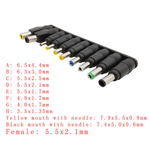 10 unids/set Universal portátil de carga de enchufe de alimentación de CC adaptador Jack 5,5x2,1mm hembra a macho DC interfaz de conversión ► Foto 1/3