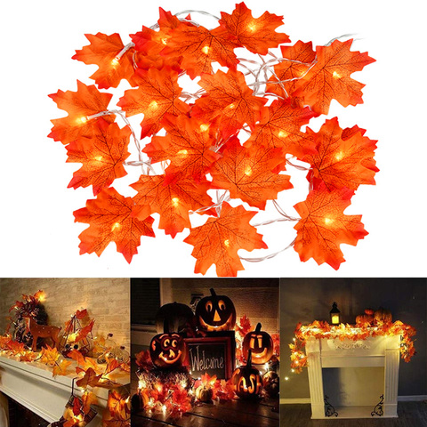 Guirnalda de Hojas de arce artificiales de 2M, 10Led, decoración de Navidad, Acción de Gracias, decoración para fiestas para montar Halloween, Otoño, guirnaldas de luces Led ► Foto 1/6