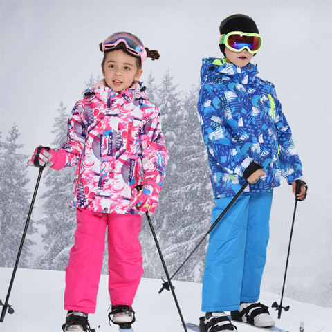 Traje de esquí para niños marcas a prueba de viento cálido niñas y niño nieve conjunto pantalones de esquí de invierno y chaqueta de snowboard para niños ► Foto 1/6