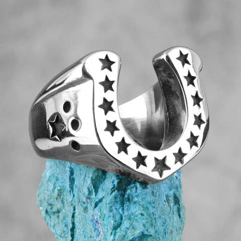 Anillo de acero inoxidable con forma de U para hombre, estrella, Punk, Hip Hop, joyas de motorista, regalo creativo, venta al por mayor ► Foto 1/6