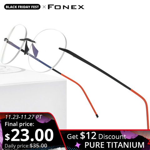 FONEX gafas de titanio de Marco mujeres de 2022 nuevos hombres montura receta monturas para gafas redondas miopía gafas óptica 8563 ► Foto 1/6