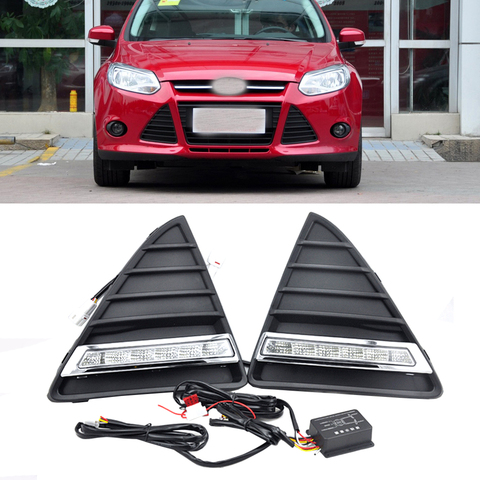 Luces LED de circulación diurna para coche Ford Focus 3 MK3 2012 ~ 2014, señal de giro de estilo amarillo, DRL, recambio de marco de lámpara antiniebla, 1 par ► Foto 1/6