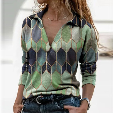 Las mujeres con cuello en V y manga larga de impresión blusa Vinrage camisa Casual de primavera Jersey damas elegante Tops de talla grande Blusas ► Foto 1/6