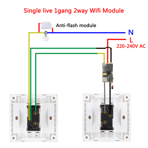 EWelink-Módulo WIFI de Cable único 2 vías, compatible con RF433Mhz, no se requiere cable neutro, funciona con Alexa y google home, 220-240V ► Foto 1/6