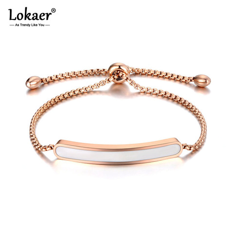 Lokaer-pulsera de eslabones y cadena de acero inoxidable y titanio para mujer, brazalete ajustable de oro rosa, color negro/blanco, B19070 ► Foto 1/6