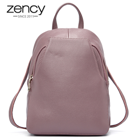 Zency Charm-Mochila De piel auténtica con botón antirrobo para mujer, bolso de viaje elegante, escolar, para vacaciones, 100% ► Foto 1/6